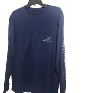 Vineyard Vines T Shirt Size S Men Blue Vintage Whale Long Sleeve Pocket Tee